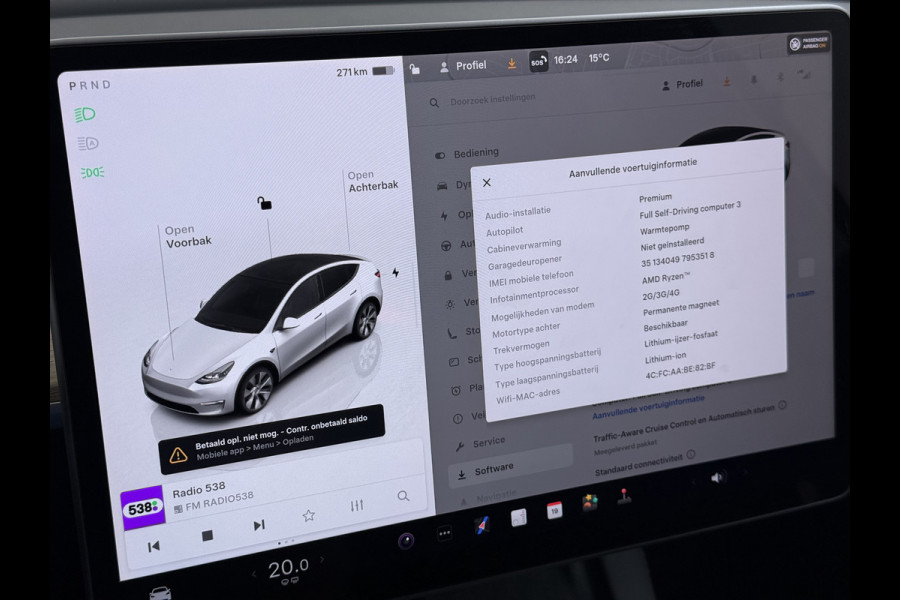 Tesla Model Y RWD 300PK LFP Accu Trekhaak Warmtepomp Leer Navi Ecc Adap.Cruise Panoramadak Camera's SOH 92,5% Stuur+Stoelverwarming Led Traffic-Aware Cruise Control Toybox Elek.Achterklep 1.600KG Trekgewicht 1e Eigenaar Origineel Nederlandse Auto