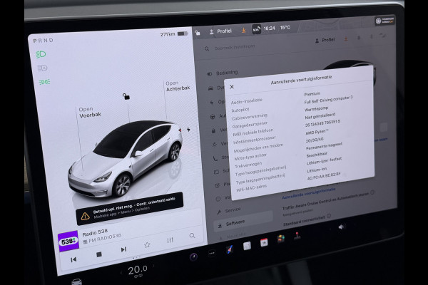 Tesla Model Y RWD 300PK LFP Accu Trekhaak Warmtepomp Leer Navi Ecc Adap.Cruise Panoramadak Camera's SOH 92,5% Stuur+Stoelverwarming Led Traffic-Aware Cruise Control Toybox Elek.Achterklep 1.600KG Trekgewicht 1e Eigenaar Origineel Nederlandse Auto