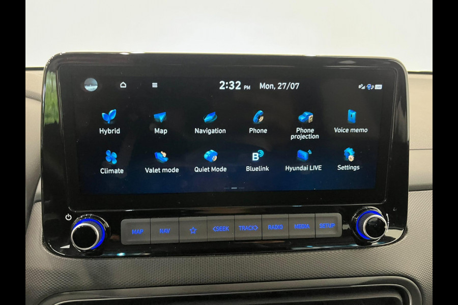 Hyundai Kona 1.6 GDI HEV Sky Bluelink Navigatie Apple Carplay Android Auto Camera Parkeerhulp Adaptive Cruise Control Dodehoekassistent Stoel- en stuurverwarming Full Led Climate Control Lichtmetalen velgen