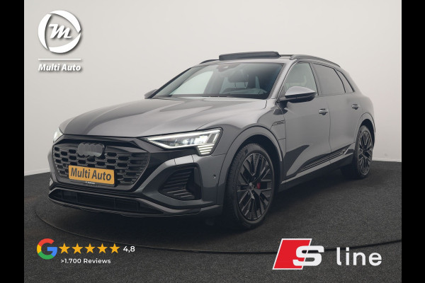 Audi Q8 e-tron 55 Quattro S Line 114 kWh 408pk Dealer O.H. | Trekhaak Afn. | Panodak | Luchtvering | Head Up | Adaptive Cruise | Bang & Olufsen | 360 Camera | Matrix LED | Alcantara Sportstoelen Verwarmd | Sfeerverlichting | Keyless | Blis | 21"L.M |