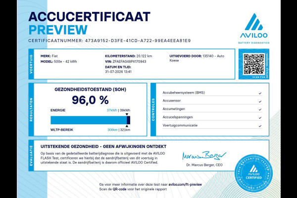Fiat 500C Icon 42 kWh | SOH 96% | Convenience Pack | Camera | Dodehoekdetectie | Stoelverwarming