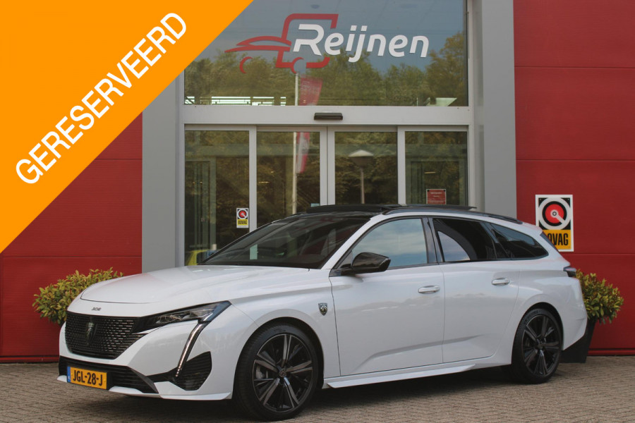 Peugeot 308 SW 1.2 Hybrid 145PK GT AUTOMAAT | PANORAMA SCHUIF/KANTEL DAK | AFNEEMBARE TREKHAAK | NAVIGATIE | SENSATION PACK: FOCAL HIFI SYSTEM (PREMIUM HIFI SYSTEEM MET 10 SPEAKERS)/DRAADLOZE TELEFOONLADER | 360° VISION & DRIVE ASSIST PLUS PACK: ACHTERUITRIJCAMERA 360° VISIOPARK 3 (4 CAMERA'S)/PARKEERHULP VOOR EN ACHTER/ANTI DIEFSTAL ALARM/PEUGEOT i-COCKPIT MET CONFIGUREERBAAR 3D-INSTRUMENTENPANEEL/CLEAN CABIN | ALCANTARA EXECUTIVE PACK: BEKLEDING ALCANTARA/KUNSTLEDER INCL. ELEKTRISCH BEDIENBARE AGR STOEL EN MASSAGE OP BEIDE VOORSTOELEN | 18" LICHTMETALEN VELGEN "PORTLAND" | NAVIG