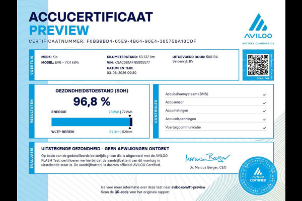 Kia EV6 Plus 77.4 kWh | SOH 96,8% | Leder | Memory | Stuur/stoel verwarming | Stoel ventilatie | Meridian sound | Adaptive cruise | Carplay | Sfeerverlichting | Camera | Park assist