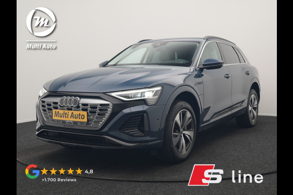 Audi Q8 e-tron 55 Quattro S Line 114 kWh 408pk Dealer O.H | Trekhaak Afn. | Adaptive Cruise | Camera | Head Up | Matrix LED | Lederen Sportstoelen Memory & Ventilatie | Apple Carplay | Virtual | Stoelverwarming | Navigatie | DAB | 20"L.M |