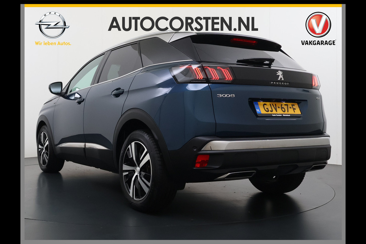 Peugeot 3008 131PK Automaat GT Adap.Cruise Stoelverwarming Elek.Achterklep 3D-Navi 360°Camera Apple Carplay Android Auto Ecc Pdc Privacy Glas Lmv Led Connected-Apps Bluetooth Lane Assist Led Dodehoeksensor Voorzien van All-Season banden