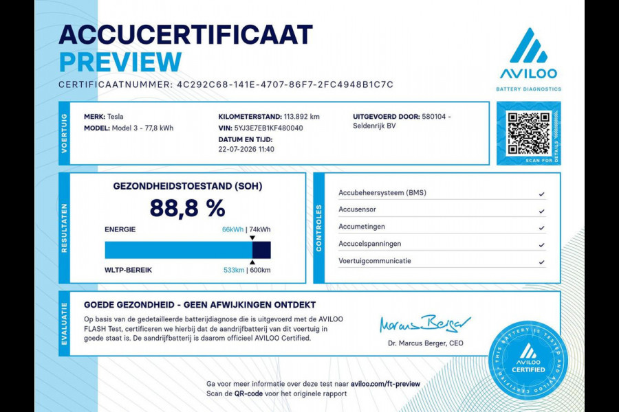 Tesla Model 3 Long Range AWD 75 kWh | SOH 88,8% | Panoramadak | Leder | Memory | Stuur/stoel verwarming | Achterbank verwarming | Adaptive cruise | Climate control