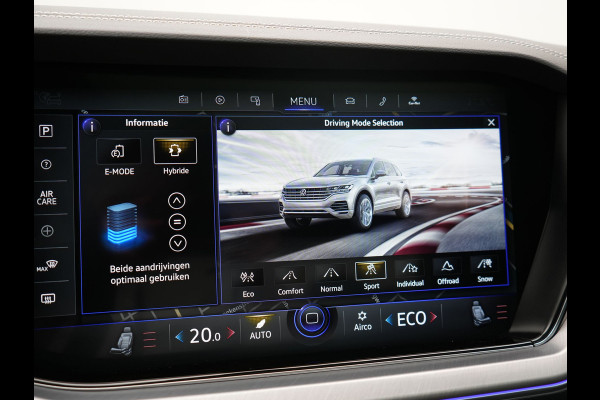 Volkswagen Touareg 3.0 TSi eHybrid 4MOTION PHEV 381pk Dealer O.H | Luchtvering | Trekhaak Af Fabriek | Panodak | Adaptive Cruise | Matrix LED | Lederen Sportstoelen Memory & Verwarmd | Keyless | Apple Carplay | Virtual | Navigatie | DAB | 21"L.M | Plug In Hybrid |