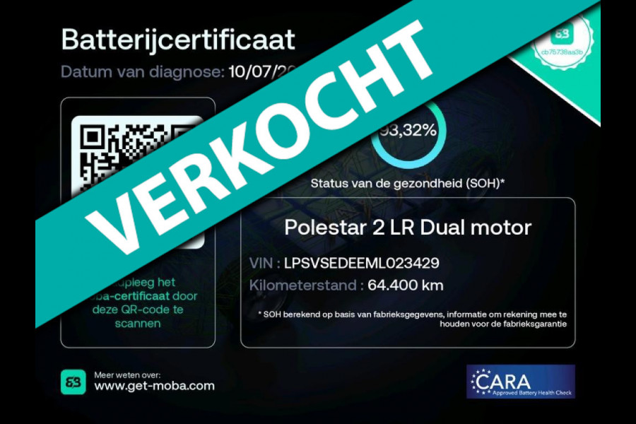 Polestar 2 Long Range Dual Motor Launch Edition 78kWh 93% SOH Trekhaak 1e Eig NL-Auto Rijklaarprijs!