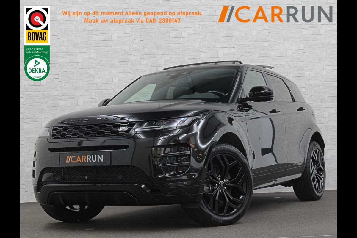 Land Rover Range Rover Evoque P300e AWD R-Dynamic HSE | Panorama | 360 Camera | Leder | Memory | Digitale-Cockpit | Keyless-Entry | Meridian-Sound | Stuurverwarming | Getint Glas | Black-Optic | 20 inch | Stand-Clima | Dodehoek | Lane Assist | Camera-Spiegel |