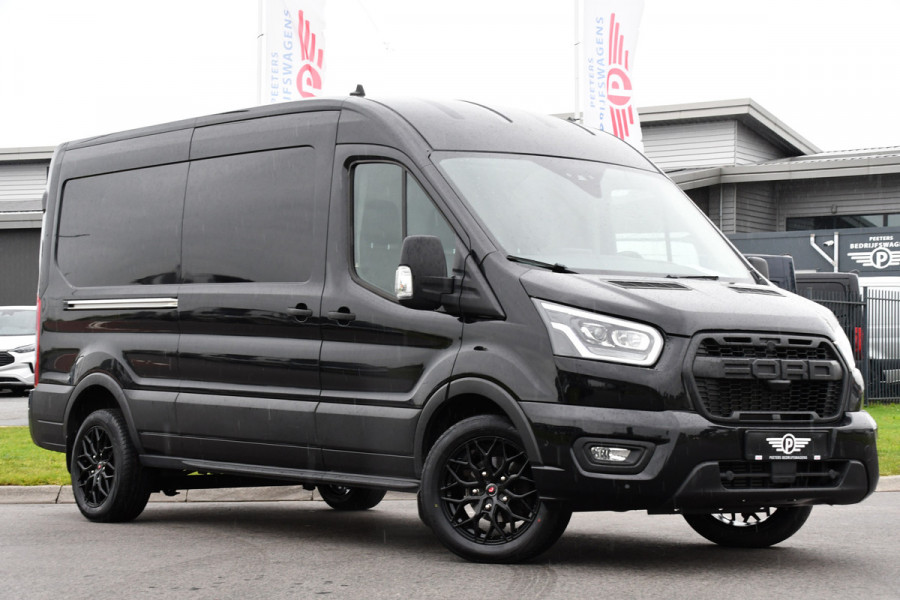 Ford Transit 350 2.0 TDCI L3H2 Black Edition Camera, Cruise, Carplay, 185pk, Xenon, Multimedia, Automaat, Trekhaak, Sensoren, Uniek!