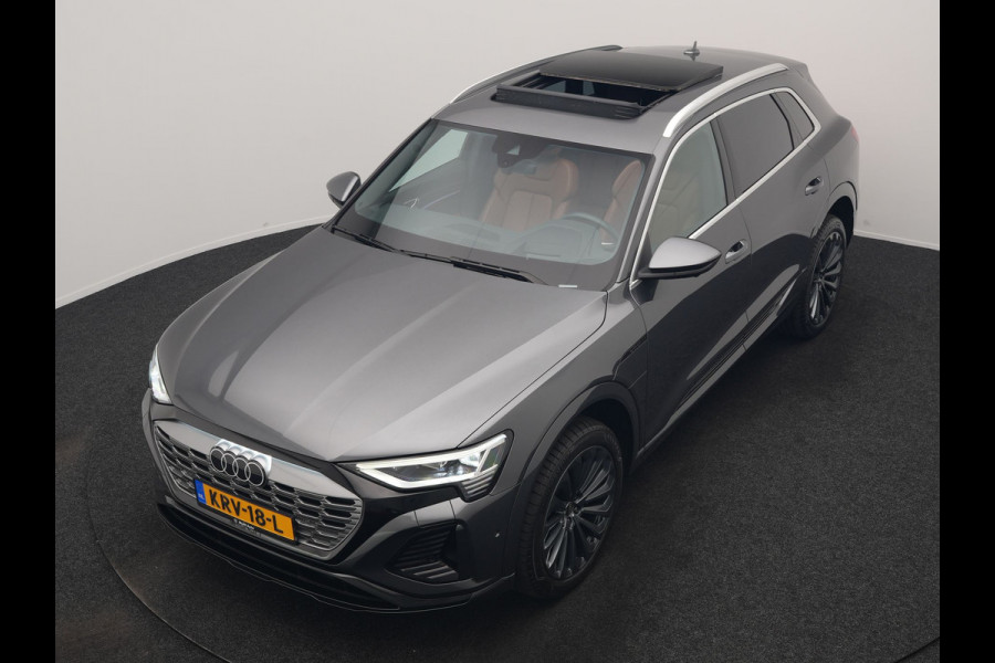 Audi Q8 e-tron 50 quattro S Line 95 kWh 340pk Dealer O.H | Luchtvering | Trekhaak Afn. | Adaptive Cruise | Bang & Olufsen | Head Up | 360 Camera | Lederen Sportstoelen & Stuur Verwarmd | Keyless | Apple Carplay | BLIS | Virtual | Navigatie | DAB | 21"L.M |