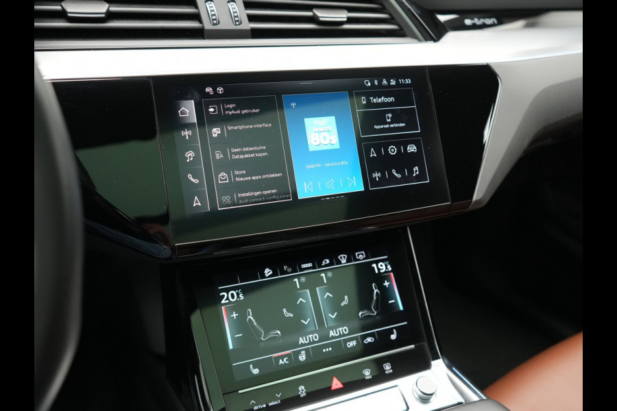 Audi Q8 e-tron 50 quattro S Line 95 kWh 340pk Dealer O.H | Luchtvering | Trekhaak Afn. | Adaptive Cruise | Bang & Olufsen | Head Up | 360 Camera | Lederen Sportstoelen & Stuur Verwarmd | Keyless | Apple Carplay | BLIS | Virtual | Navigatie | DAB | 21"L.M |