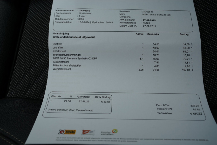 Mercedes-Benz B-Klasse 180 Business Solution|Prijs rijklaar incl 12 mnd garantie|Afn Trekhaak Navi Elek klep