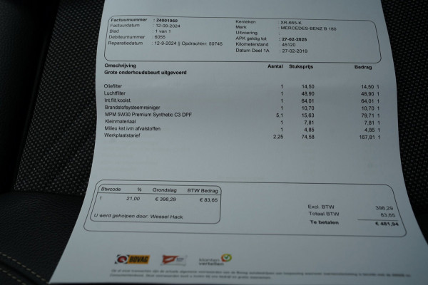 Mercedes-Benz B-Klasse 180 Business Solution|Prijs rijklaar incl 12 mnd garantie|Afn Trekhaak Navi Elek klep