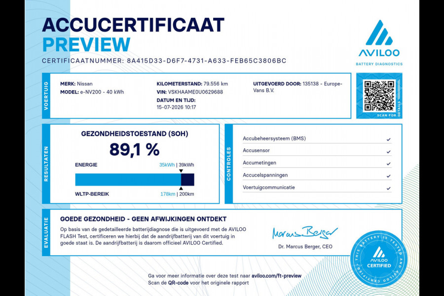 Nissan E-NV200 L2H2 Optima 40 kWh 100% Elektrisch Snellader WLTP 200km SOH 89% 08-2021