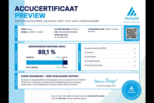 Nissan E-NV200 L2H2 Optima 40 kWh 100% Elektrisch Snellader WLTP 200km SOH 89% 08-2021