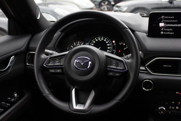 Mazda CX-5 2.0 e-SkyActiv-G M Hybrid 165 Homura / Trekhaak / Schuifdak / 360Camera / Head-up / Leder / 19'' / Bose / Keyless / Stoelventilatie+Verwarmd / Dodehoek / DAB / ACC