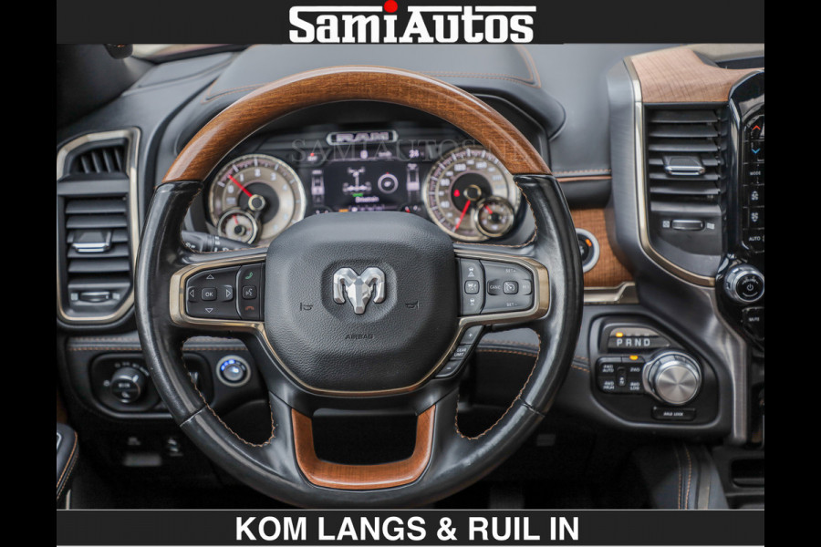 Dodge Ram LONGHORN | WIDE BODY | 5.7 V8 | BREDE WIELEN | BOM VOL | HUD | BRUIN LEDER | LUCHTVERING | PANODAK | RONDOM CAMERA | OPEN UITLAA DUBBELE CABINE | 5 PERSOONS | CREW CAB DC | SPECIAL ONE | DEALER ONDERHOUDEN | Eerste eigenaar |