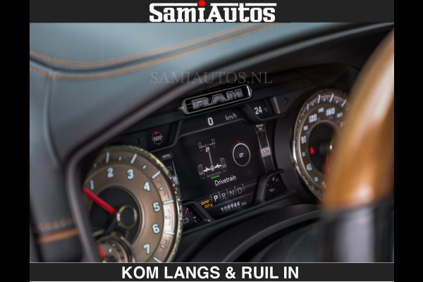 Dodge Ram LONGHORN | WIDE BODY | 5.7 V8 | BREDE WIELEN | BOM VOL | HUD | BRUIN LEDER | LUCHTVERING | PANODAK | RONDOM CAMERA | OPEN UITLAA DUBBELE CABINE | 5 PERSOONS | CREW CAB DC | SPECIAL ONE | DEALER ONDERHOUDEN | Eerste eigenaar |