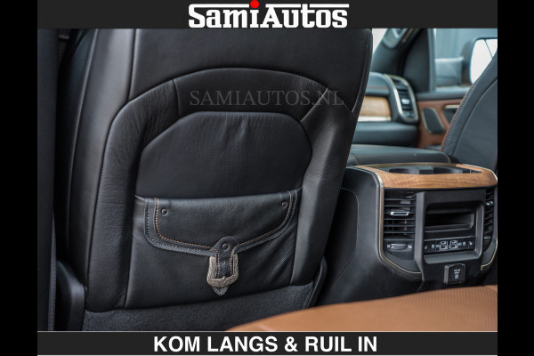 Dodge Ram LONGHORN | WIDE BODY | 5.7 V8 | BREDE WIELEN | BOM VOL | HUD | BRUIN LEDER | LUCHTVERING | PANODAK | RONDOM CAMERA | OPEN UITLAA DUBBELE CABINE | 5 PERSOONS | CREW CAB DC | SPECIAL ONE | DEALER ONDERHOUDEN | Eerste eigenaar |