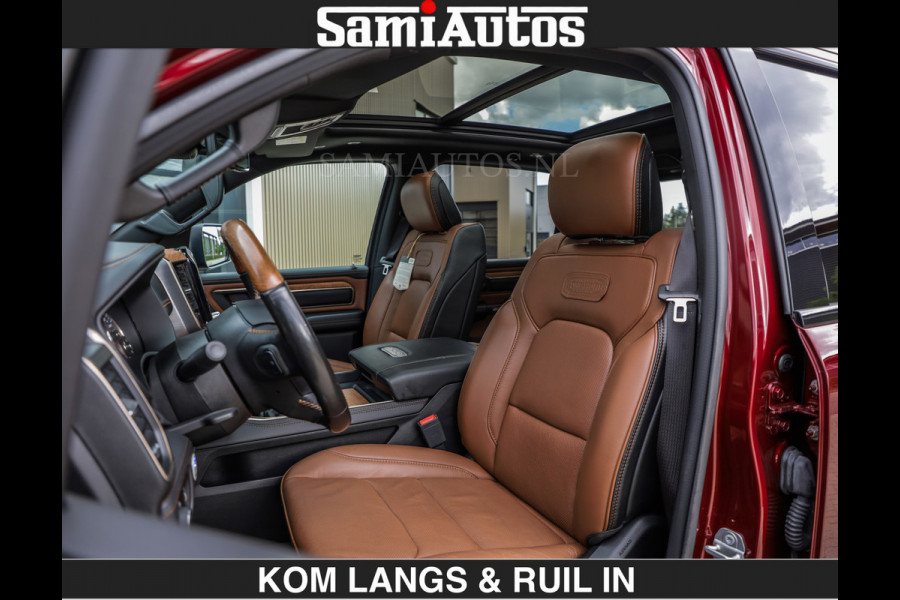 Dodge Ram LONGHORN | WIDE BODY | 5.7 V8 | BREDE WIELEN | BOM VOL | HUD | BRUIN LEDER | LUCHTVERING | PANODAK | RONDOM CAMERA | OPEN UITLAA DUBBELE CABINE | 5 PERSOONS | CREW CAB DC | SPECIAL ONE | DEALER ONDERHOUDEN | Eerste eigenaar |