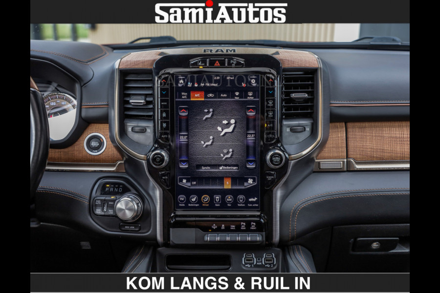 Dodge Ram LONGHORN | WIDE BODY | 5.7 V8 | BREDE WIELEN | BOM VOL | HUD | BRUIN LEDER | LUCHTVERING | PANODAK | RONDOM CAMERA | OPEN UITLAA DUBBELE CABINE | 5 PERSOONS | CREW CAB DC | SPECIAL ONE | DEALER ONDERHOUDEN | Eerste eigenaar |