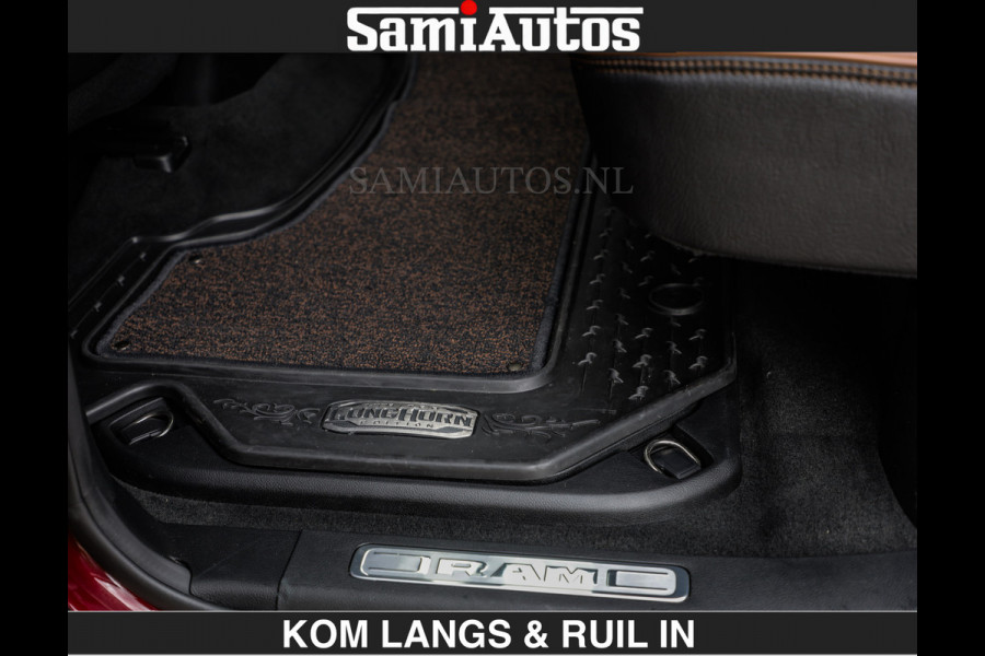 Dodge Ram LONGHORN | WIDE BODY | 5.7 V8 | BREDE WIELEN | BOM VOL | HUD | BRUIN LEDER | LUCHTVERING | PANODAK | RONDOM CAMERA | OPEN UITLAA DUBBELE CABINE | 5 PERSOONS | CREW CAB DC | SPECIAL ONE | DEALER ONDERHOUDEN | Eerste eigenaar |