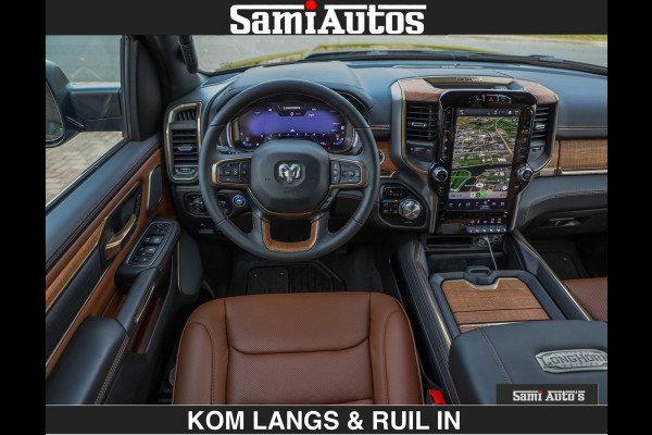 Dodge Ram LONGHORN BRUIN LEDER 5,7L V8 HEMI | VIRTUAL | HEAD UP | PANODAK | LUCHTVERING | BOM VOL | DC | 402 PK | CREW CAB | DUBBELE CABINE | 4X4 | 5 PERSOONS | GRIJSKENTEKEN | LIMITED