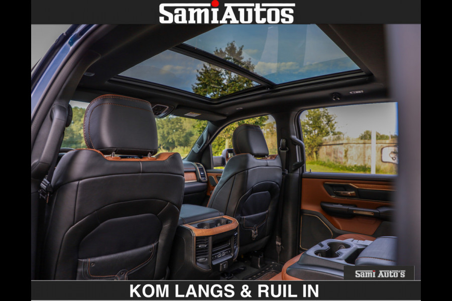 Dodge Ram LONGHORN BRUIN LEDER 5,7L V8 HEMI | VIRTUAL | HEAD UP | PANODAK | LUCHTVERING | BOM VOL | DC | 402 PK | CREW CAB | DUBBELE CABINE | 4X4 | 5 PERSOONS | GRIJSKENTEKEN | LIMITED