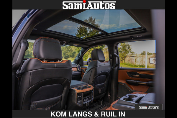 Dodge Ram LONGHORN BRUIN LEDER 5,7L V8 HEMI | VIRTUAL | HEAD UP | PANODAK | LUCHTVERING | BOM VOL | DC | 402 PK | CREW CAB | DUBBELE CABINE | 4X4 | 5 PERSOONS | GRIJSKENTEKEN | LIMITED