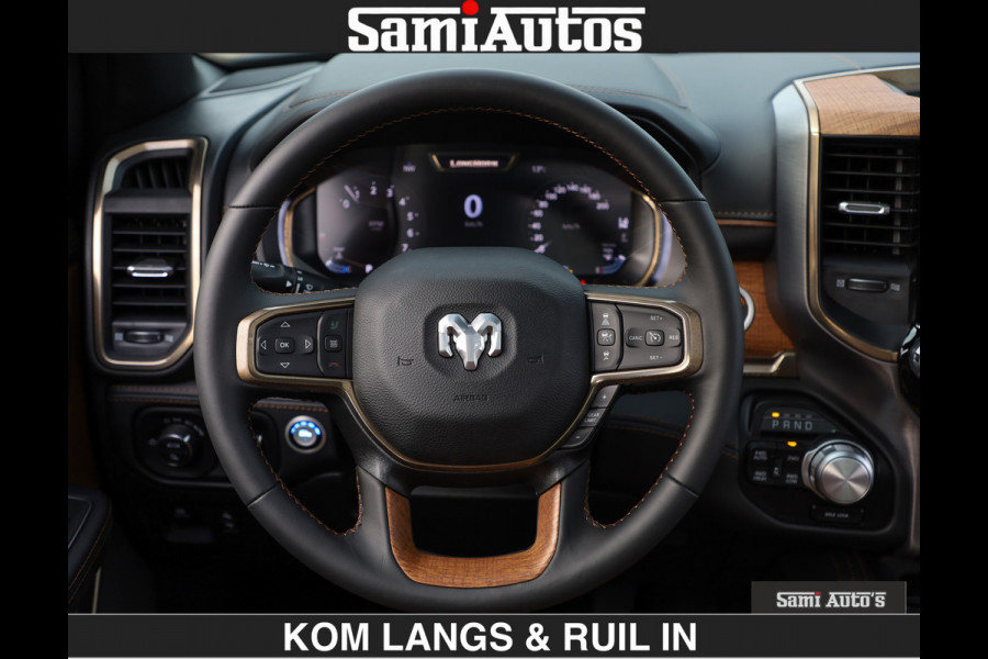 Dodge Ram LONGHORN BRUIN LEDER 5,7L V8 HEMI | VIRTUAL | HEAD UP | PANODAK | LUCHTVERING | BOM VOL | DC | 402 PK | CREW CAB | DUBBELE CABINE | 4X4 | 5 PERSOONS | GRIJSKENTEKEN | LIMITED