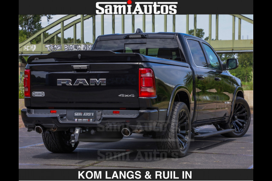 Dodge Ram LONGHORN BRUIN LEDER 5,7L V8 HEMI | VIRTUAL | HEAD UP | PANODAK | LUCHTVERING | BOM VOL | DC | 402 PK | CREW CAB | DUBBELE CABINE | 4X4 | 5 PERSOONS | GRIJSKENTEKEN | LIMITED