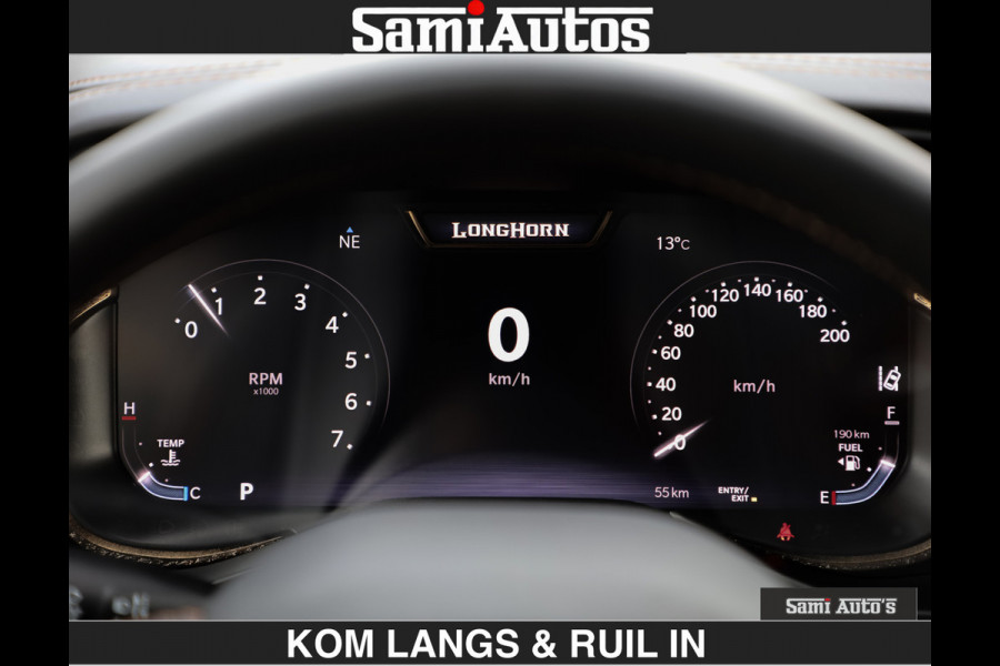 Dodge Ram LONGHORN BRUIN LEDER 5,7L V8 HEMI | VIRTUAL | HEAD UP | PANODAK | LUCHTVERING | BOM VOL | DC | 402 PK | CREW CAB | DUBBELE CABINE | 4X4 | 5 PERSOONS | GRIJSKENTEKEN | LIMITED