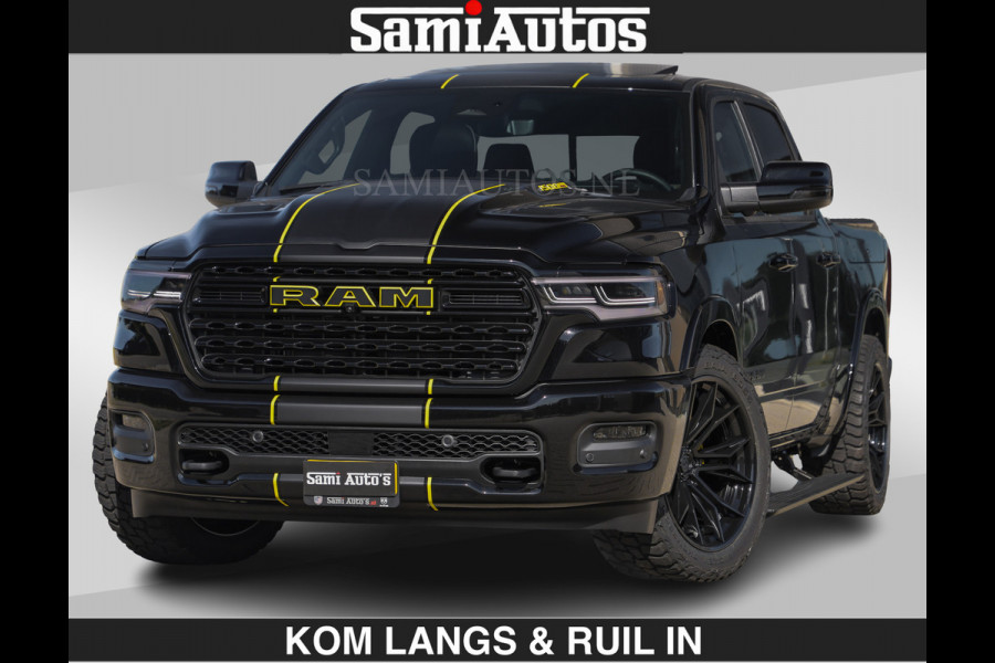 Dodge Ram Limited Night H.O 540HP 706Nm | Massage + Full Option | De Meest Luxe en Volle Pick-Up in zijn Klasse | Comfortabele Dubbele Cabine met Royale 5 Zitplaatsen | BPM vrij | Nu Leverbaar uit Voorraad | Voorraad Nr 2356 - 0990 | De specialist in Amerikaanse pick‑ups in Nederland en Europa.