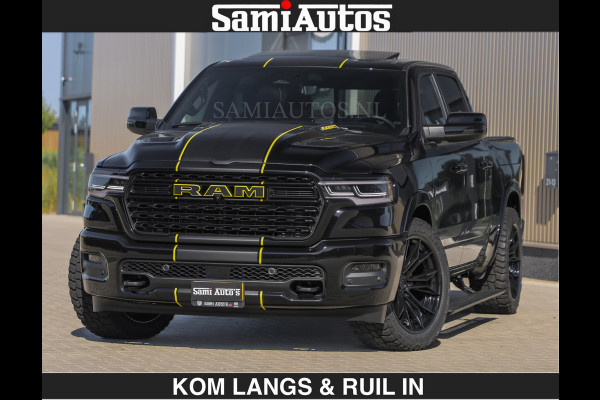 Dodge Ram Limited Night H.O 540HP 706Nm | Massage + Full Option | De Meest Luxe en Volle Pick-Up in zijn Klasse | Comfortabele Dubbele Cabine met Royale 5 Zitplaatsen | BPM vrij | Nu Leverbaar uit Voorraad | Voorraad Nr 2356 - 0990 | De specialist in Amerikaanse pick‑ups in Nederland en Europa.
