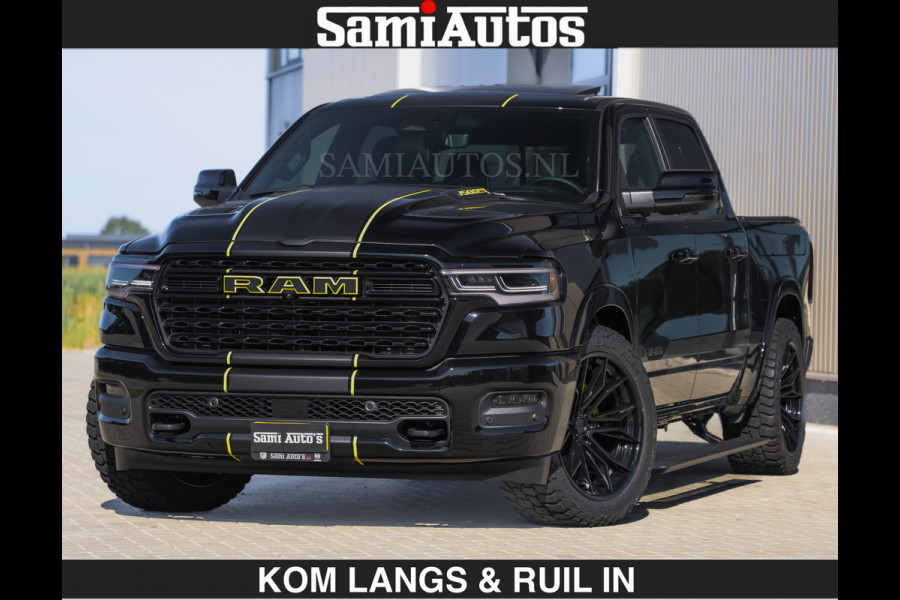 Dodge Ram Limited Night H.O 540HP 706Nm | Massage + Full Option | De Meest Luxe en Volle Pick-Up in zijn Klasse | Comfortabele Dubbele Cabine met Royale 5 Zitplaatsen | BPM vrij | Nu Leverbaar uit Voorraad | Voorraad Nr 2356 - 0990 | De specialist in Amerikaanse pick‑ups in Nederland en Europa.