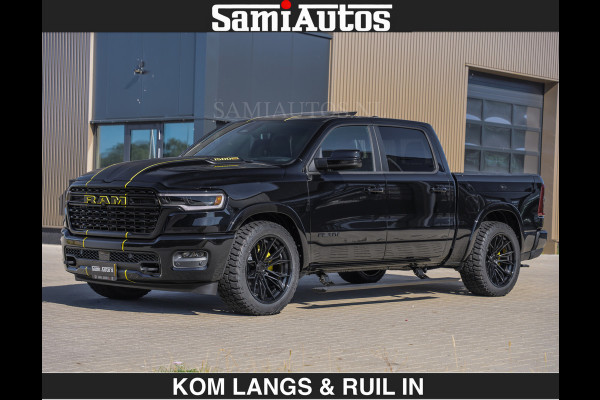 Dodge Ram Limited Night H.O 540HP 706Nm | Massage + Full Option | De Meest Luxe en Volle Pick-Up in zijn Klasse | Comfortabele Dubbele Cabine met Royale 5 Zitplaatsen | BPM vrij | Nu Leverbaar uit Voorraad | Voorraad Nr 2356 - 0990 | De specialist in Amerikaanse pick‑ups in Nederland en Europa.