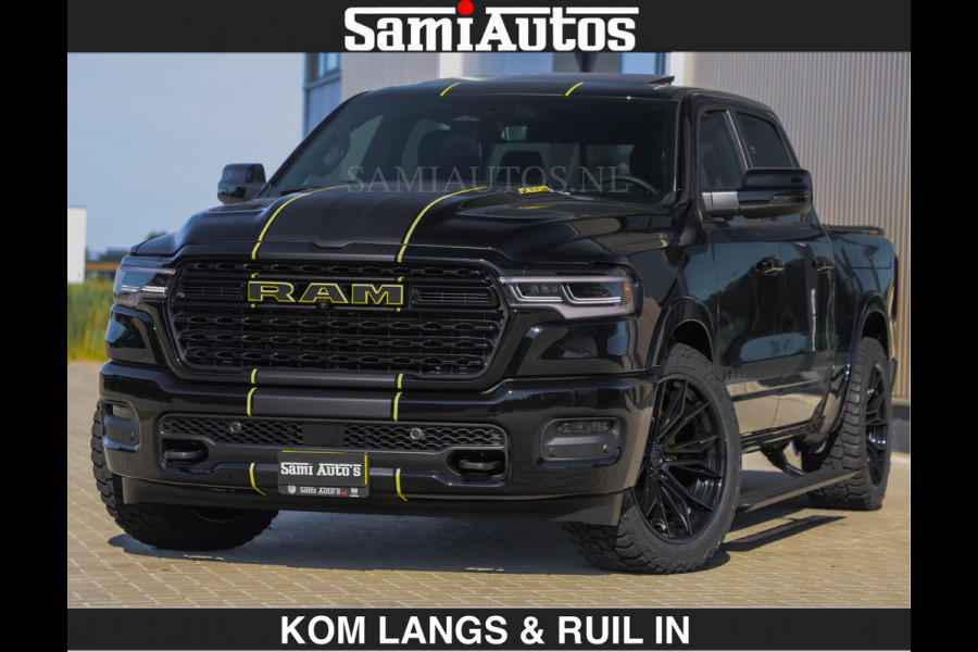Dodge Ram Limited Night H.O 540HP 706Nm | Massage + Full Option | De Meest Luxe en Volle Pick-Up in zijn Klasse | Comfortabele Dubbele Cabine met Royale 5 Zitplaatsen | BPM vrij | Nu Leverbaar uit Voorraad | Voorraad Nr 2356 - 0990 | De specialist in Amerikaanse pick‑ups in Nederland en Europa.