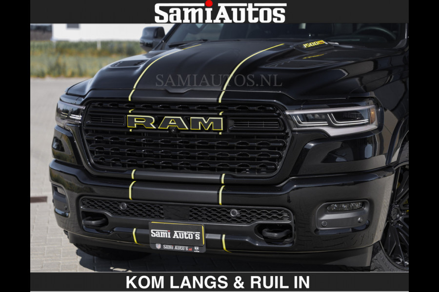 Dodge Ram Limited Night H.O 540HP 706Nm | Massage + Full Option | De Meest Luxe en Volle Pick-Up in zijn Klasse | Comfortabele Dubbele Cabine met Royale 5 Zitplaatsen | BPM vrij | Nu Leverbaar uit Voorraad | Voorraad Nr 2356 - 0990 | De specialist in Amerikaanse pick‑ups in Nederland en Europa.