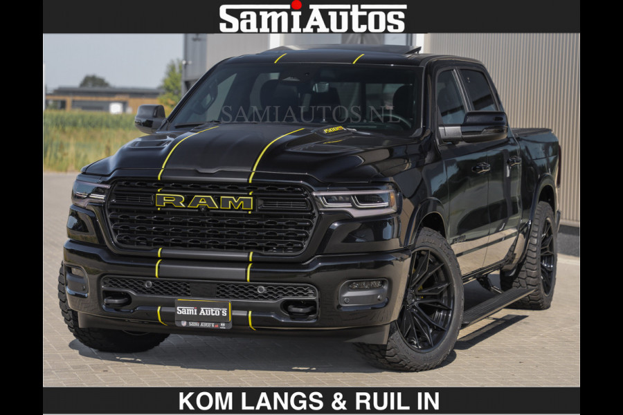 Dodge Ram Limited Night H.O 540HP 706Nm | Massage + Full Option | De Meest Luxe en Volle Pick-Up in zijn Klasse | Comfortabele Dubbele Cabine met Royale 5 Zitplaatsen | BPM vrij | Nu Leverbaar uit Voorraad | Voorraad Nr 2356 - 0990 | De specialist in Amerikaanse pick‑ups in Nederland en Europa.