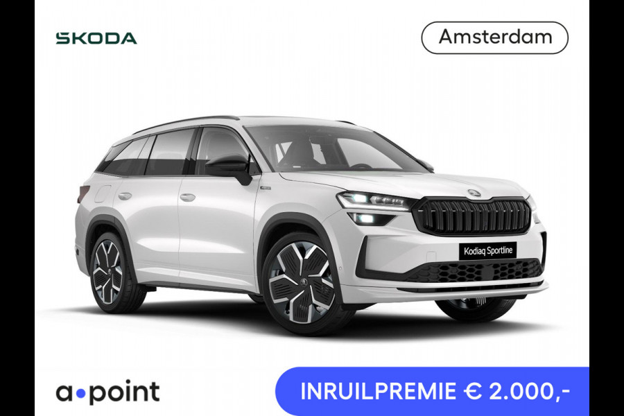 Škoda Kodiaq 1.5 TSI PHEV Sportline Business 204 pk 6 versn. DSG | Dynamic Chassis Control Pakket | Comfort Pakket | Head-up display | Parkeer Pakket | Winter Pakket | Trekhaak | Panoramadak |  20" lichtmetalen velgen Rila aero, antraciet zwart