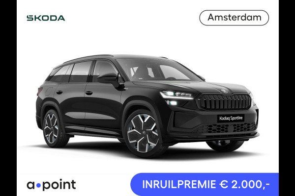 Škoda Kodiaq 1.5 TSI PHEV Sportline Business 204 pk 6 versn. DSG | Comfort Pakket | Dynamic Chassis Control Pakket | Panorama Dak | Head-up display | Parkeer Pakket | Trekhaak | Winter Pakket | 20" lichtmetalen velgen Rila aero, antraciet zwart