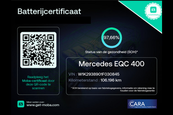 Mercedes-Benz EQC 400 BUSINESS AMG 80 kWh ACCU 97% GARANTIE 7-2031! 4MATIC. SCHUIFDAK PREMIUM PLUS-PAKKET! . GARANTIE TOT 07-2031 . ACCU 97% . PANORAMA-DAK .