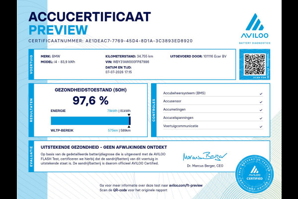 BMW i4 M50 84 kWh M Sport Pro | SOH 97,6% | el. Schuif/kanteldak | el. stoelen met memory | HUD | Unieke kleur