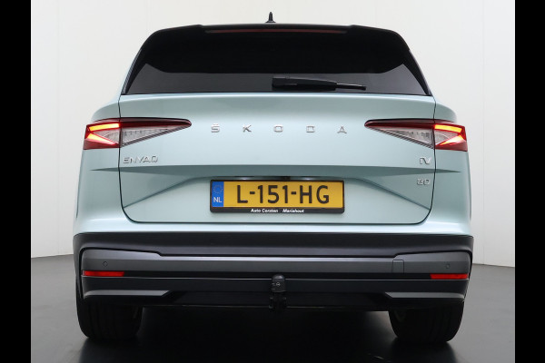 Škoda ENYAQ iV 80 204PK Leder Trekhaak Adap.Cruise Stoel+Stuurverwarming Camera 3-Zone Ecc Elek.Achterklep Keyless Apple Carplay Android Auto N Comfort plus-pakket  Assistentie Pakket Climate-pakket P-Assist Lmv Led Isofix Privacy Glas 1.000KG Trekgewicht 1e Eigenaar Origineel Nederlandse Auto