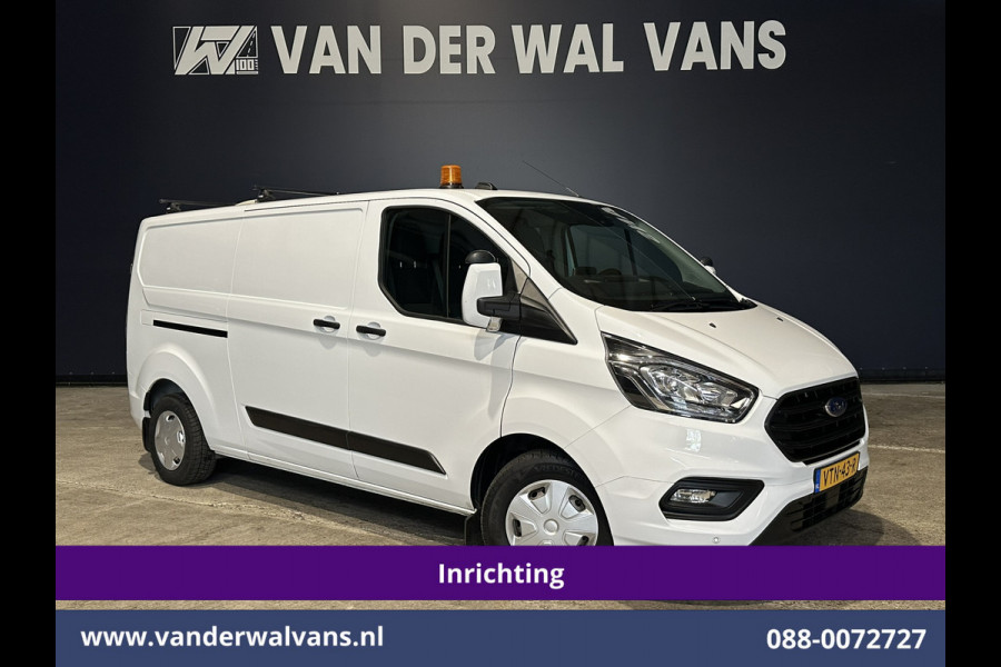 Ford Transit Custom 2.0 TDCI 130pk L2H1 Inrichting Euro6 Airco | Omvormer | Camera | LED | Android Auto | Cruisecontrol | 2800kg Trekhaak Verwarmde voorruit, Stoelverwarming, Parkeersensoren, Bijrijdersbank, Dakdragers