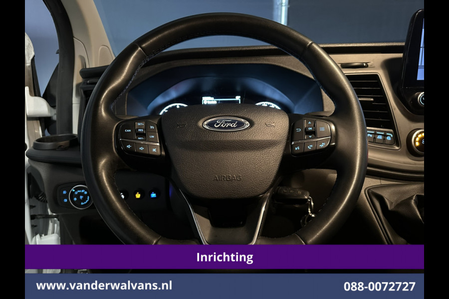 Ford Transit Custom 2.0 TDCI 130pk L2H1 Inrichting Euro6 Airco | Omvormer | Camera | LED | Android Auto | Cruisecontrol | 2800kg Trekhaak Verwarmde voorruit, Stoelverwarming, Parkeersensoren, Bijrijdersbank, Dakdragers