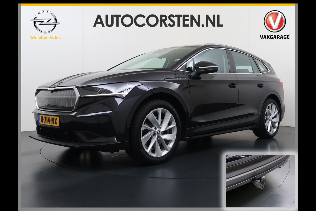 Škoda ENYAQ iV 80 204PK Chrystal Face Sport Pakket Trekhaak SOH 91% Stoel+Stuurverwarming 3-Zone Ecc Camera Apple Carplay Android Auto Navi Led Matrix Rijstrooksensor Isofix Keyless 1.000KG Trekgewicht Origineel Nederlandse Auto