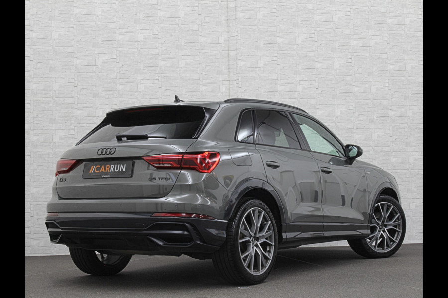Audi Q3 35 TFSI S-Line | ACC | Trekhaak | Leder | Sportstoelen | Matrix-LED | Standkachel | Sfeerverlichting | Uniek Interieur | Carplay | 20 inch | Audi-Sound | Getint Glas | Lane-Assist | Stoelverwarming | Virtual-Cockpit | Dodehoek |