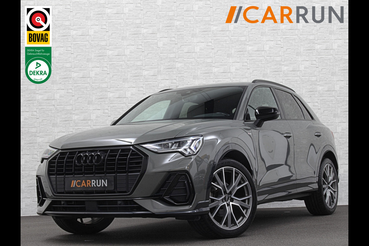 Audi Q3 35 TFSI S-Line | ACC | Trekhaak | Leder | Sportstoelen | Matrix-LED | Standkachel | Sfeerverlichting | Uniek Interieur | Carplay | 20 inch | Audi-Sound | Getint Glas | Lane-Assist | Stoelverwarming | Virtual-Cockpit | Dodehoek |